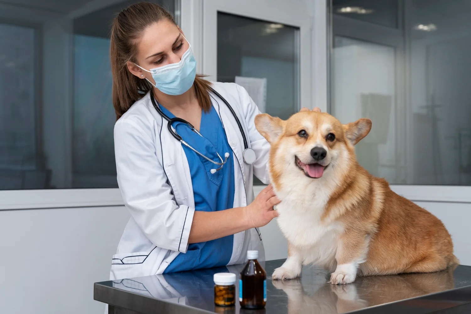 dog at vet for flu vaccine