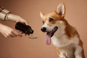 Dog owner giving sucralfate to their dog at home